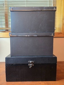 lot 191 image: Set of 3 Black Storage Boxes with Metal Hardware