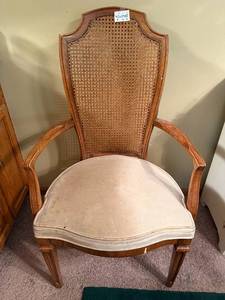lot 225 image: Vintage Cane-Back Armchair with Upholstered Seat