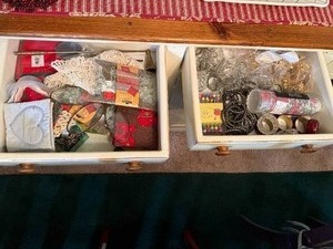 lot 229 image: Assorted Holiday and Craft Items Including Ribbons, Lace and Beads