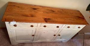 lot 233 image: Antique Style Wooden Sideboard with Natural Wood Top