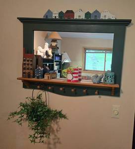 lot 243 image: Decorative Wall Mirror with Hanging Shelf and Faux Ivy Plant