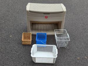 lot 269 image: Step2 Outdoor Storage Bench with Assorted Baskets