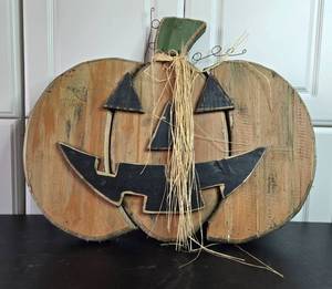 lot 280 image: Assorted Halloween Decorations Including Wooden Pumpkin and Light-Up Pieces