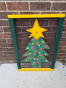 lot 310 image: Colorful Wooden Christmas Tree Wall Art with Star - 36 Inches Tall