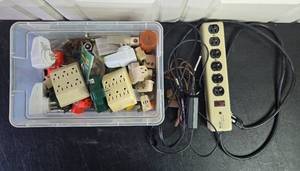 lot 325 image: Collection of Electrical Adapters, Power Strip, and Fuses