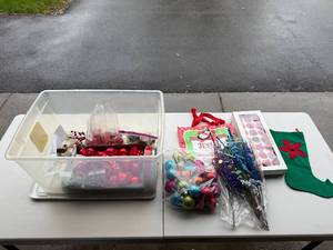 lot 338 image: Assorted Holiday Decorations Collection with Ornaments and Stocking