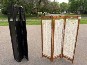 lot 346 image: Pair of Decorative Room Dividers with Floral and Heart Designs