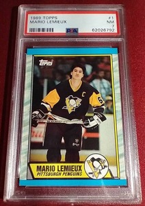 lot 41 image: 1989 Topps Mario Lemieux Card - PSA 7