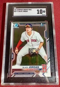 lot 102 image: 2021 Bowman Chrome Blaze Jordan 1st Bowman Card - SGC 10