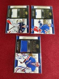 lot 113 image: (3) 2020-21 Upper Deck Hockey Rookie Patch Cards