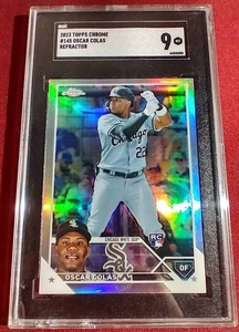 lot 150 image: 2023 Topps Chrome Oscar Colas Rookie Refractor Card - SGC 9