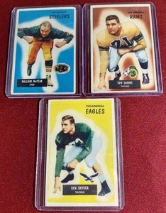lot 167 image: (3) 1955 Bowman Football Cards