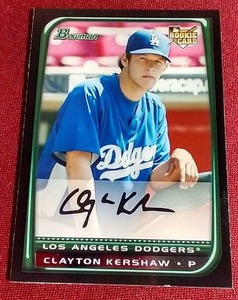 lot 184 image: 2008 Bowman Clayton Kershaw Rookie Card