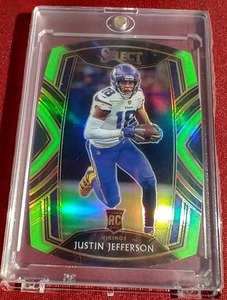 lot 190 image: 2020 Select Club Level Justin Jefferson Green Die-Cut Prizm Rookie Card