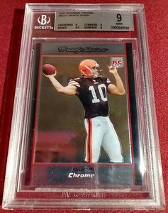 lot 213 image: 2007 Bowman Chrome Brady Quinn Rookie Card - BGS 9