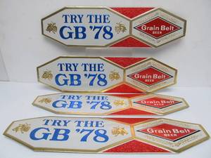 lot 21 image: Lot of 4 NOS Vintage GRAIN BELT Embossed Beer Advertising Signs - Try the GB 78