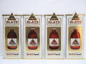 lot 23 image: Lot of 4 NOS Vintage BLATZ Embossed Beer Advertising Signs - Test Blatz Yourself