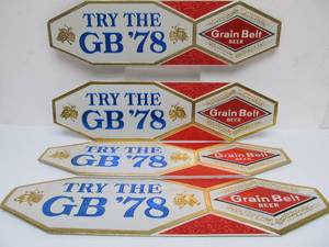 lot 25 image: Lot of 4 NOS Vintage GRAIN BELT Embossed Beer Advertising Signs - Try the GB 78