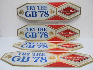 lot 26 image: Lot of 4 NOS Vintage GRAIN BELT Embossed Beer Advertising Signs - Try the GB 78