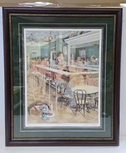 lot 142 image: Framed Signed Numbered Fountain of Youth Soda Fountain Diner Print by Charles Peterson