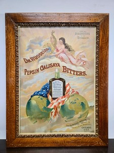 Original Antique 1890's Chromolithograph Advertising Poster Sign - Dr. Russell's Pepsin Calisaya Bitters