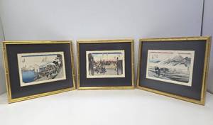 lot 237 image: 3Framed Vintage Japanese Woodblock Prints by Utagawa Hiroshige
