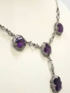 lot 251 image: Beautiful Antique Victorian Sterling Silver Necklace wPurple Gemstones