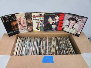 lot 271 image: Box FULL of Assorted Vinyl 45 Records - All or Nearly All have Dust Jackets #3