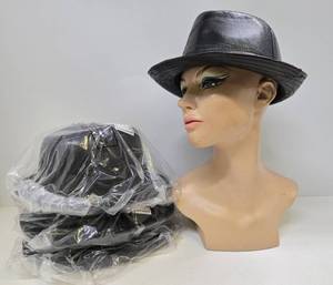 lot 272 image: Lot of 4 Brand New Black Leathers Fedora Style Hats