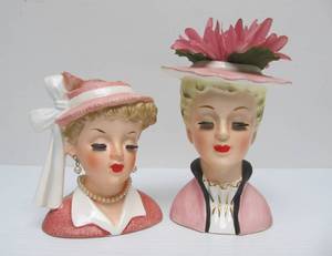 lot 209 image: 2 Vintage 1950s era Lady Head Vases #23