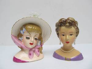 lot 211 image: 2 Vintage 1950s era Lady Head Vases #25