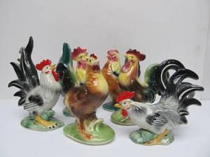 lot 215 image: Lotof 6 Vintage Art Pottery Chickens 