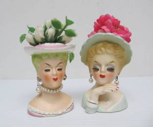 lot 217 image: 2 Vintage 1950s era Lady Head Vases #27