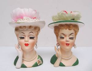 lot 218 image: 2 Vintage 1950s era Lady Head Vases #28