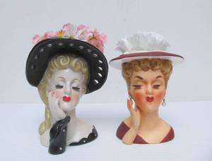 lot 219 image: 2 Vintage 1950s era Lady Head Vases #29