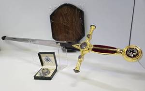 lot 333 image: New in Box LARGE Ornate Sword wFreemason Design - 45