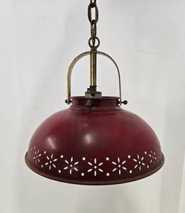 lot 220 image: Mid Century Pierced Metal LIGHTOLIER Hanging Light Fixture Lamp