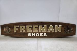 lot 362 image: Large Vintage Shoe Store FREEMAN Shoes Advertising Surfboard Sign