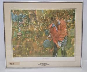 lot 376 image: Framed Signed Golfs Living Legends Print - Hand Signed by Arnold Palmer 