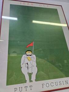 lot 378 image: Framed RetroVintage Golf Lithograph by Jean Olf - Putt Focusing