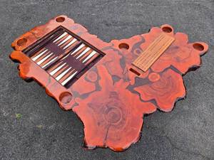 lot 8 image: Large Burled Wood Live Edge Rustic Wood Coffee  Game Table