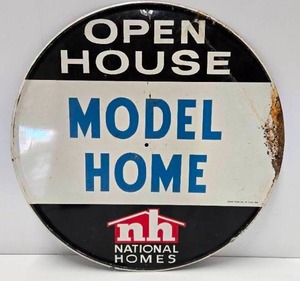 lot 398 image: Orig Vintage 1960s National Homes MODEL HOME Tin Advertising Sign