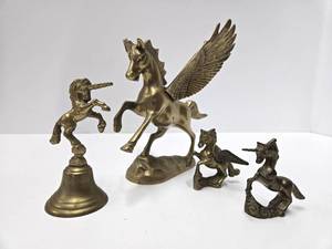 lot 402 image: Group of Solid Brass Vintage Unicorns