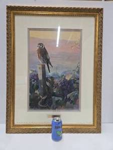 lot 411 image: Hand Signed Ornately Framed Bird Print by Mario Fernandez - Vines of Los Olivos