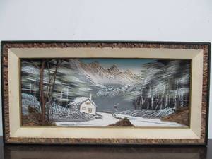 lot 420 image: Original Japanese Mountain Scene 3D Mixed Media Painting Wall Art 20
