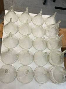 lot 41 image: Box of 24 - Heavy wall Ribbed Funnels 16oz. Mercer Glass