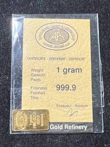1 GRAM .999 FINE GOLD ISTANBUL REFINERY BAR