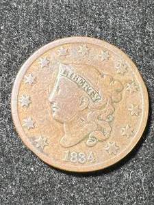 lot 09 image: 1834 US LIBERTY HEAD LARGE CENT VG