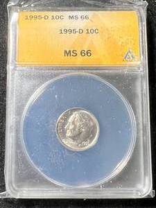 lot 13 image: 1995-D US ROOSEVELT DIME ANACS MS66