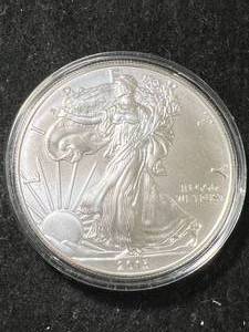 lot 15 image: 2013 AMERICAN SILVER EAGLE 1 TROY OZ .999 FINE SILVER IN AIRTITE